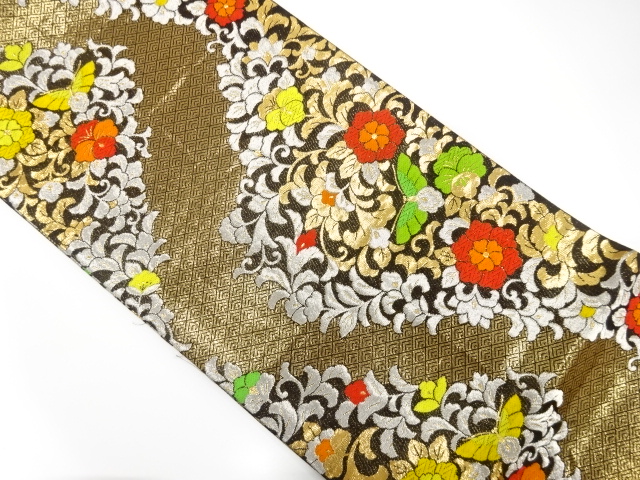 ヴィンテージ 正絹 裂織半巾帯 ダークモザイク リサイクル